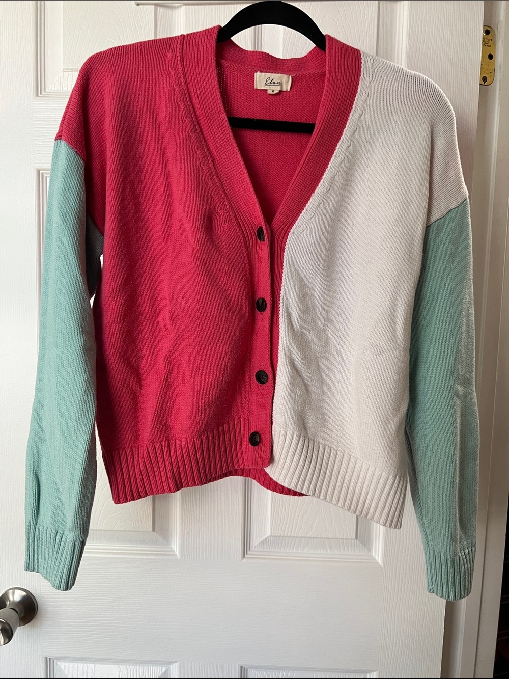 Elan Pink, Cream & Mint Colorblock V-Neck Cardigan